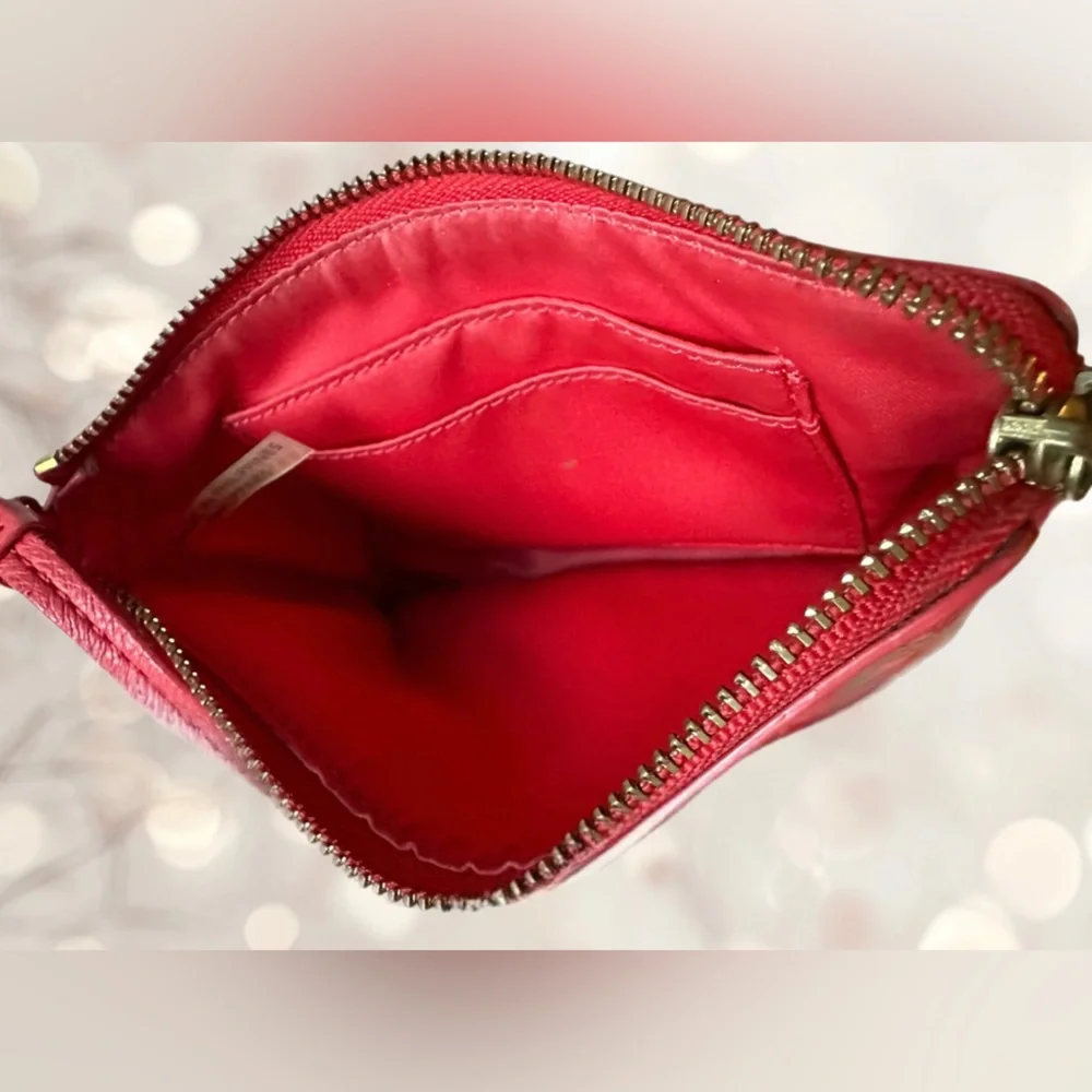 Coach Waverly Red Leather Gold Hearts Wristlet With Dustbag- RARE Y2k